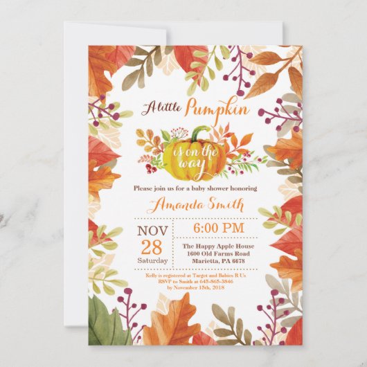 Invitation Petit Citrouille Automne Baby shower d'automne Inv (Devant)