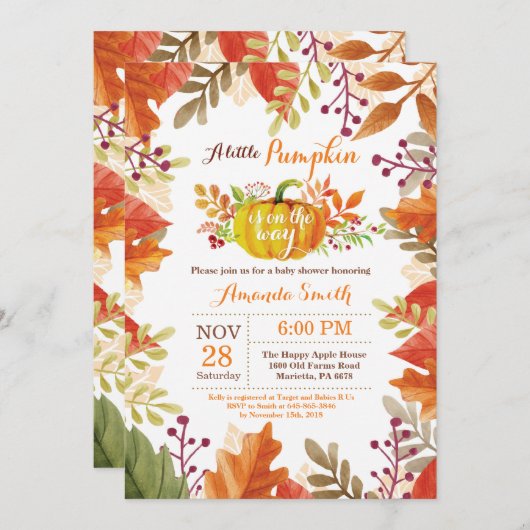 Invitation Petit Citrouille Automne Baby shower d'automne Inv (Devant / Derrière)
