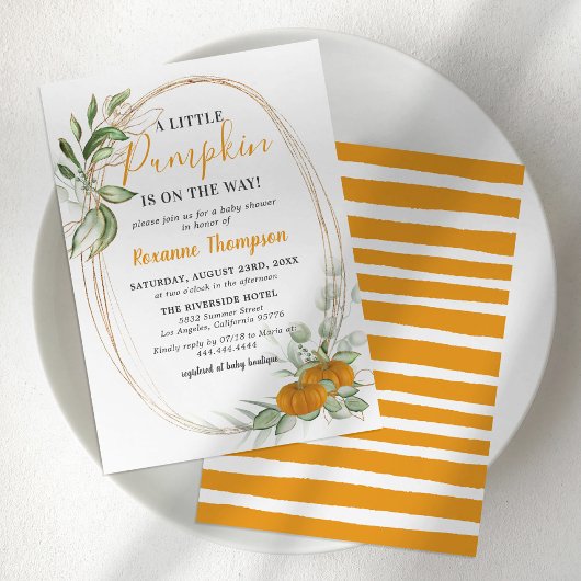 Invitation Petit Citrouille Automne Baby shower vert d'automn