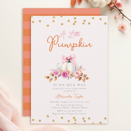 Invitation Petit Citrouille Automne Coquette Bow Girl Baby sh