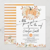 Invitation Petit Citrouille Automne Floral Baby shower d'auto (Devant / Derrière)