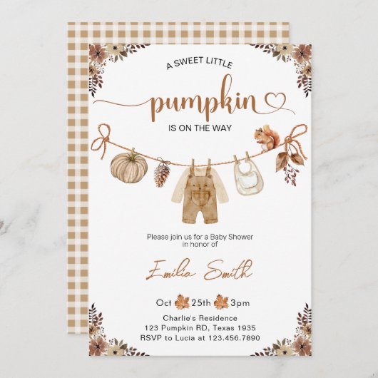 Invitation Petit Citrouille Automne Floral Boy Baby shower (Devant / Derrière)