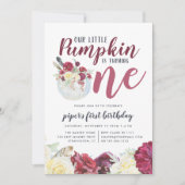 Invitation Petit Citrouille Automne Floral Premier anniversai (Devant)