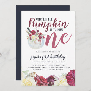 Invitation Petit Citrouille Automne Floral Premier anniversai