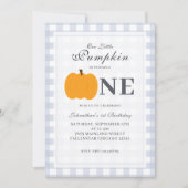 Invitation Petit Citrouille Automne Pastel Bleu Premier Anniv (Devant)