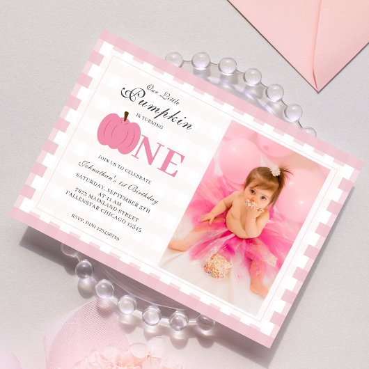 Invitation Petit Citrouille Automne Pastel Rose 1er Anniversa