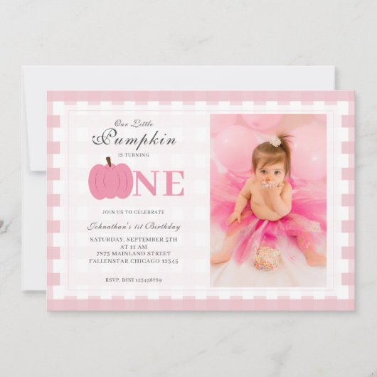 Invitation Petit Citrouille Automne Pastel Rose 1er Anniversa (Devant)