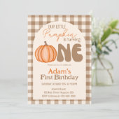 Invitation Petit Citrouille Automne Premier Anniversaire (Debout devant)
