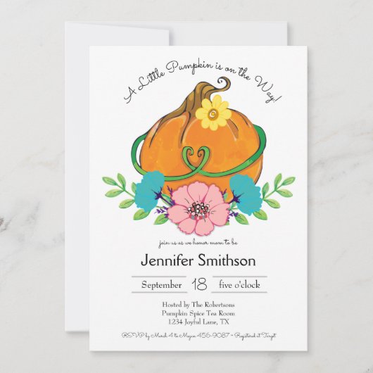 Invitation Petit Citrouille Automne Thème Baby Douche Invitat (Devant)