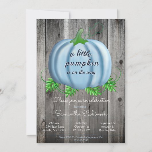 Invitation Petit Citrouille Baby shower Citrouille d'automne (Devant)