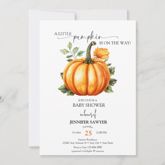 Invitation Petit Citrouille | Baby shower d'automne (Devant)