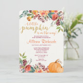 Invitation Petit citrouille baby shower de chute neutre (Debout devant)