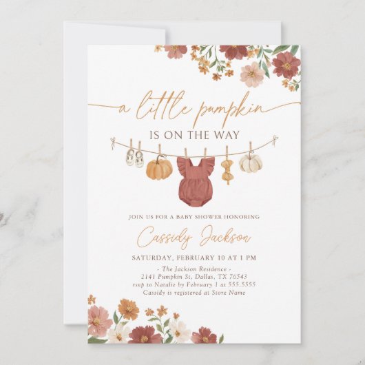 Invitation Petit Citrouille Baby shower de vêtements pour béb (Devant)