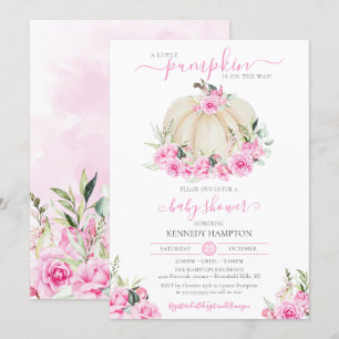 Invitation Petit Citrouille Baby shower Floral Rose rose fil