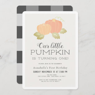 Invitation Petit Citrouille Beige Noir En vichy 1er anniversa
