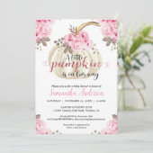 Invitation Petit Citrouille blanc rose Floral Baby shower fil (Debout devant)