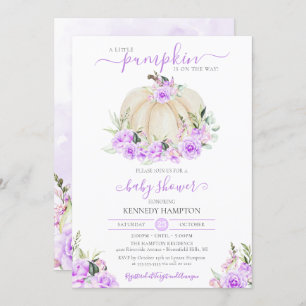 Invitation Petit Citrouille blanc violet Rose  Baby shower fi