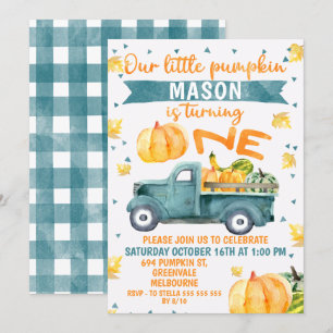Invitation Petit Citrouille Bleu Camion 1er Anniversaire Invi