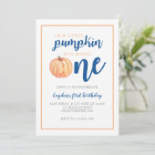 Invitation Petit Citrouille Bleu Chute Premier Anniversaire (Debout devant)