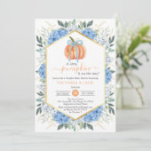 Invitation Petit Citrouille Bleu Floral Feuille Baby shower d (Debout devant)