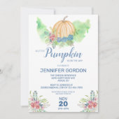 Invitation Petit Citrouille Blue Fall Floral Boy Baby shower (Devant)