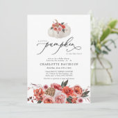 Invitation Petit Citrouille Blush Fall Floral Girl Baby showe (Debout devant)