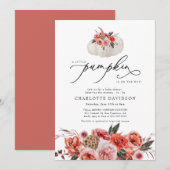 Invitation Petit Citrouille Blush Fall Floral Girl Baby showe (Devant / Derrière)