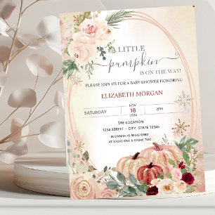 Invitation Petit Citrouille Cadre Roses Bordeaux Baby Shower