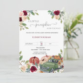 Invitation Petit Citrouille Camion Bourgogne Baby shower Fleu (Debout devant)