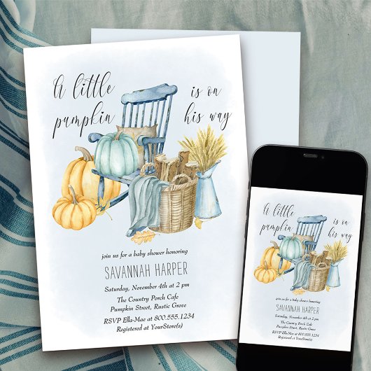 Invitation Petit Citrouille Country Porch Baby shower garçon