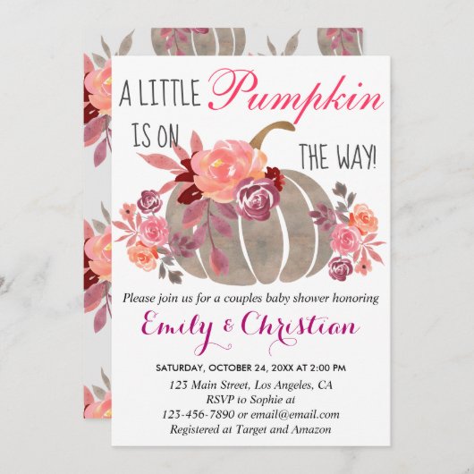Invitation Petit Citrouille Couples d'automne Baby shower Flo (Devant / Derrière)