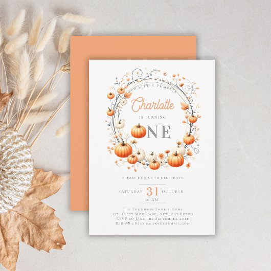 Invitation Petit Citrouille de couronne Frame Fille 1er anniv