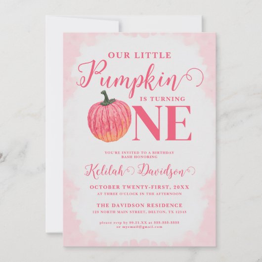 Invitation Petit Citrouille devient une aquarelle 1er anniver (Devant)