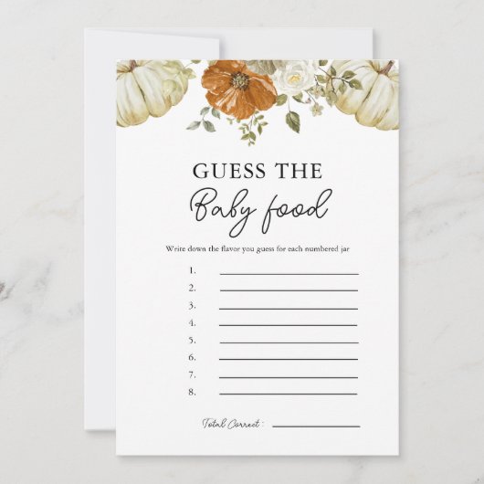 Invitation Petit Citrouille Devine Le Baby Food Game Card (Devant)