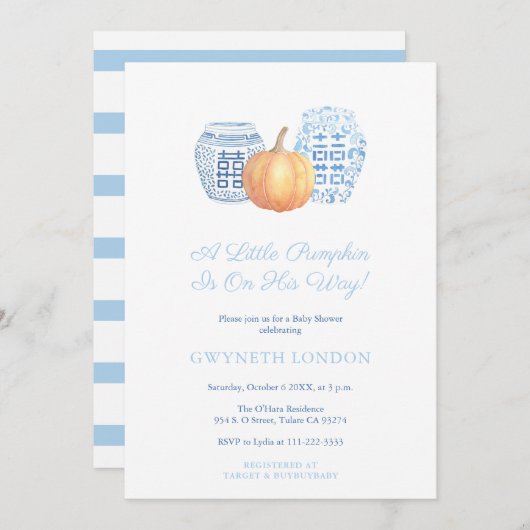 Invitation Petit Citrouille En Chemin Baby shower Automne Pou (Devant / Derrière)