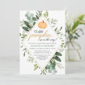 Invitation Petit citrouille en chemin baby shower en couple (Debout devant)