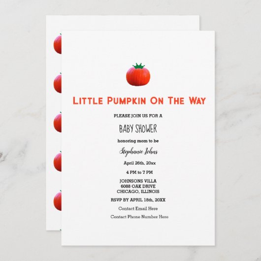 Invitation Petit Citrouille en chemin Baby shower QR Code (Devant / Derrière)