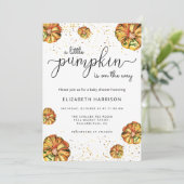 Invitation Petit citrouille en route baby shower (Debout devant)