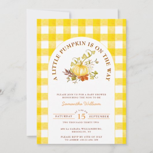 Invitation Petit Citrouille En vichy Plaid Boho Baby shower (Devant)
