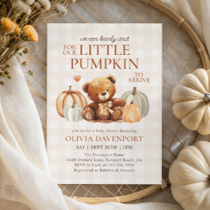Invitation Petit Citrouille En vichy Teddy Bear Baby shower d