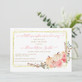 Invitation petit citrouille est en chemin baby shower rose (Debout devant)