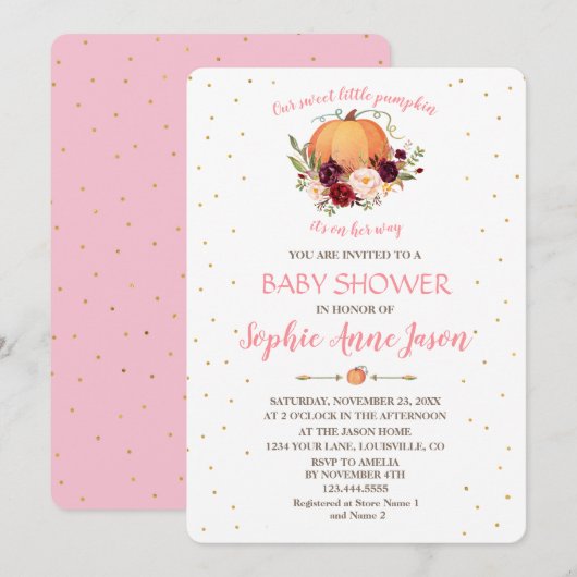 Invitation Petit Citrouille étincelant Baby shower de Thanksg (Devant / Derrière)