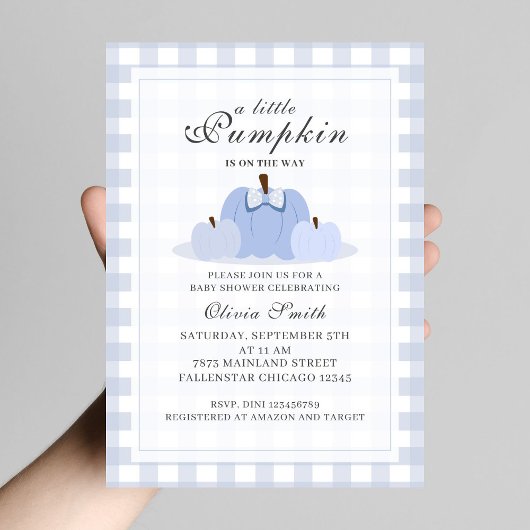Invitation Petit Citrouille Fall Pastel Blue Bow Baby shower