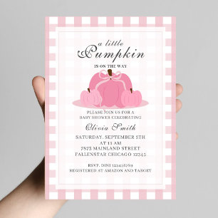 Invitation Petit Citrouille Fall Pastel Pink Bow Baby shower