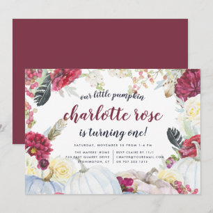 Invitation Petit Citrouille   Fête d'anniversaire florale d'a