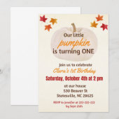 Invitation petit citrouille fête son PREMIER ANNIVERSAIRE (Devant / Derrière)