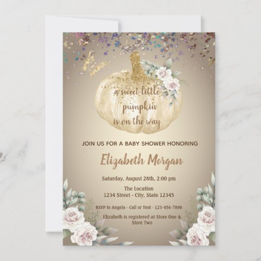 Invitation Petit Citrouille, Fleurs, Baby shower papillon (Devant)