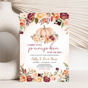 Invitation Petit Citrouille Floral Bourgogne Baby shower