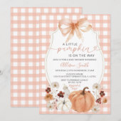 Invitation Petit Citrouille Floral Orange En vichy Baby showe (Devant / Derrière)