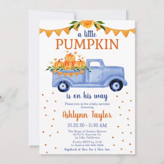 Invitation Petit Citrouille Garçon Bébé saupoudrer (Devant)